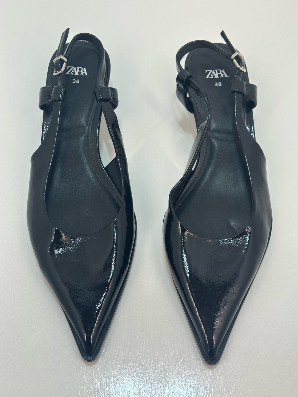 Zara Black Patent Pointed Slingback Flats